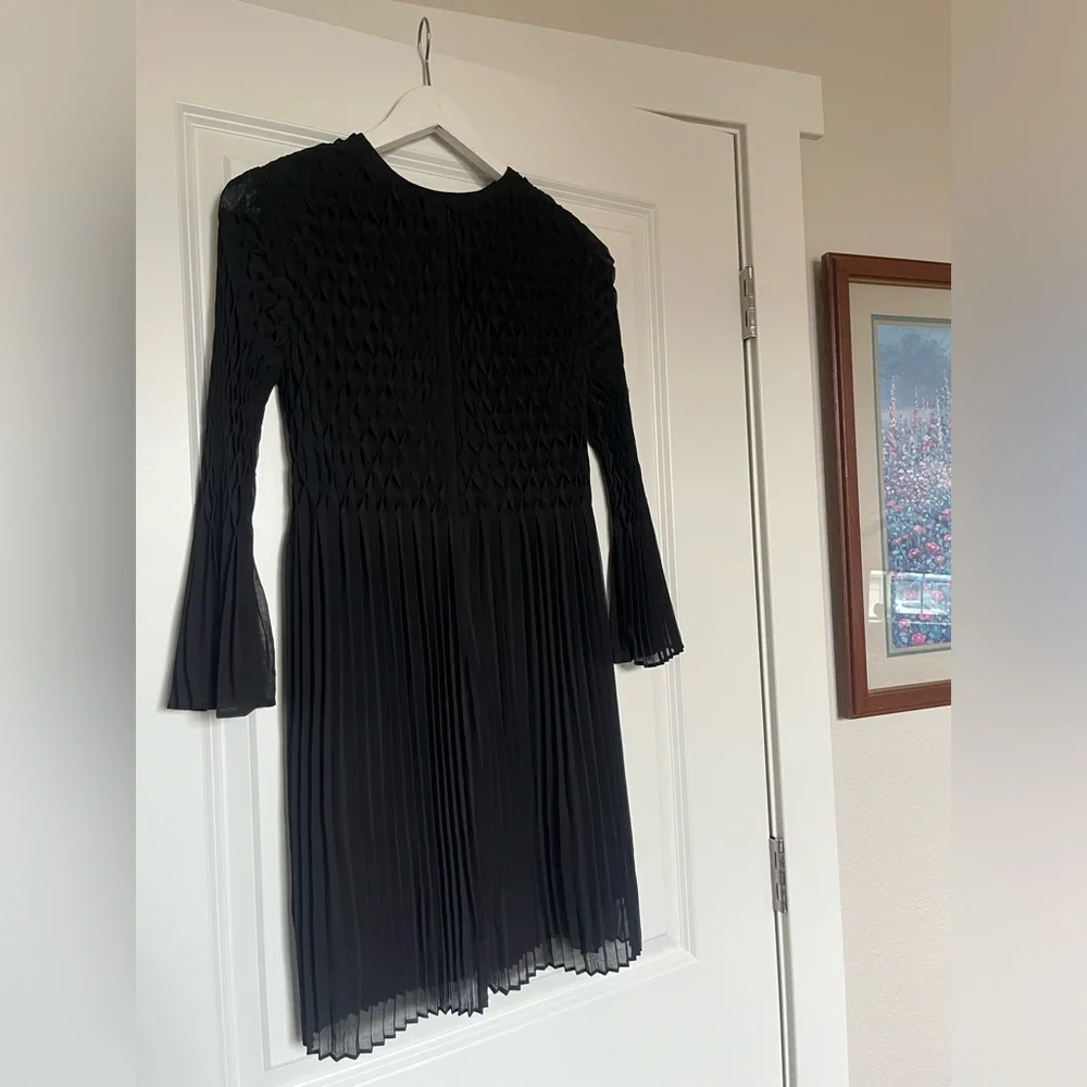 Topshop Black Diamond Pleated Black Dress with Bell Sleeves